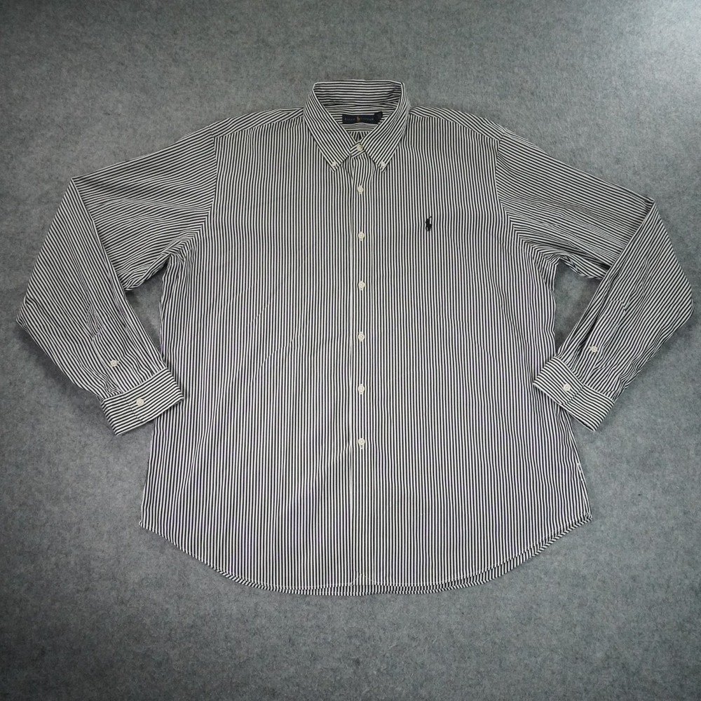 Ralph Lauren Shirt Mens XXL Stripe Pin Stripe Black White Long Sleeve Button Dow